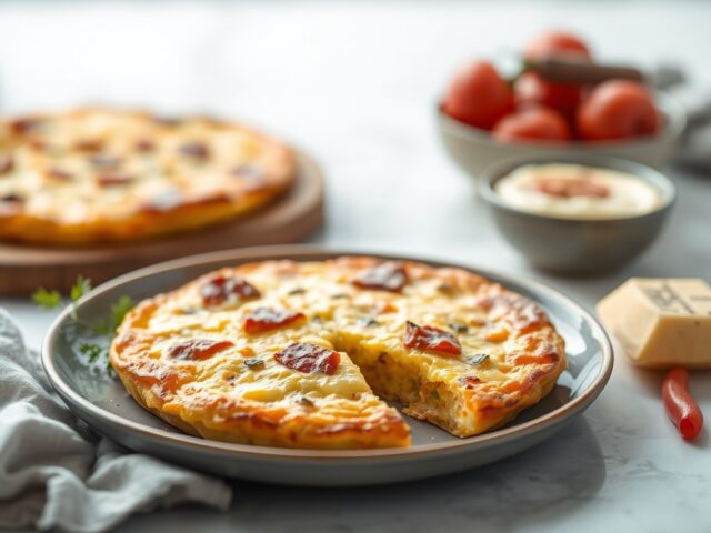 Pittige aardappeltortilla met chorizo — AI-gegenereerde illustratie