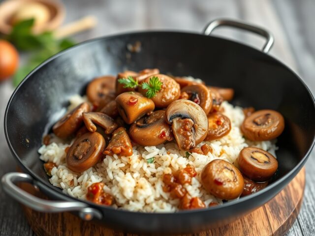 Pittige champignonsaus met rijst