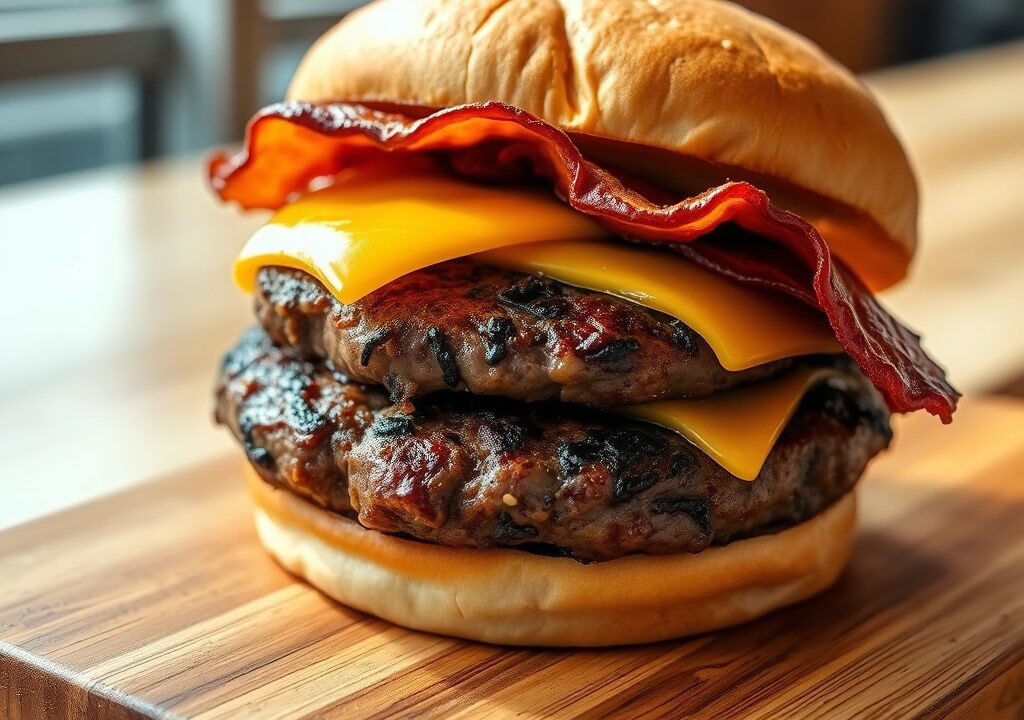 Pittige Hamburger, AI-gegenereerde illustratie