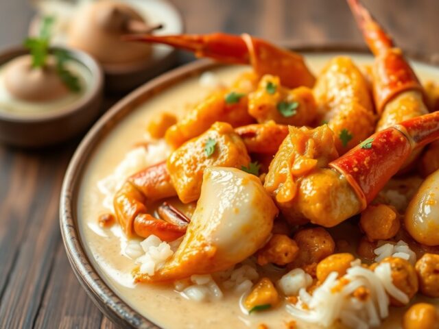 Pittige kerrie- masala krab in kokosmelk — AI-gegenereerde illustratie