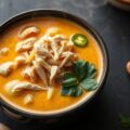 Pittige kerriesoep met kip, prei en kokosmelk