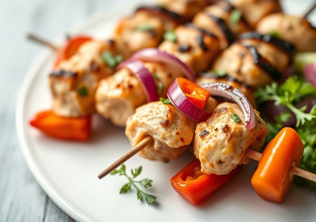 Pittige kipbrochette, AI-gegenereerde illustratie