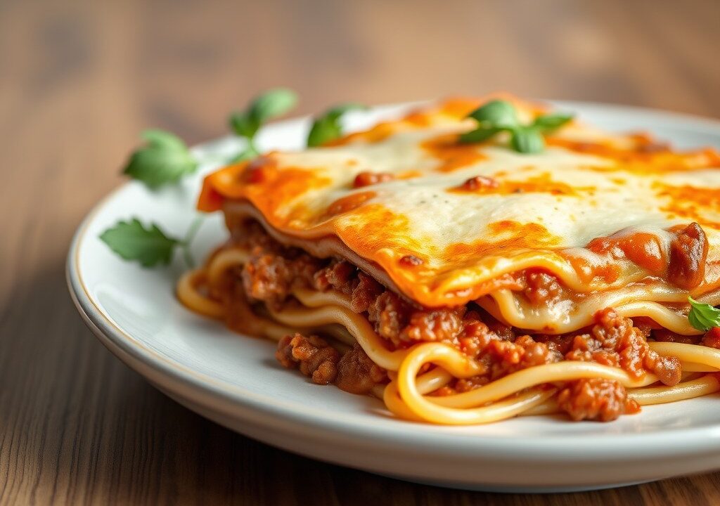 Pittige lasagne, AI-gegenereerde illustratie