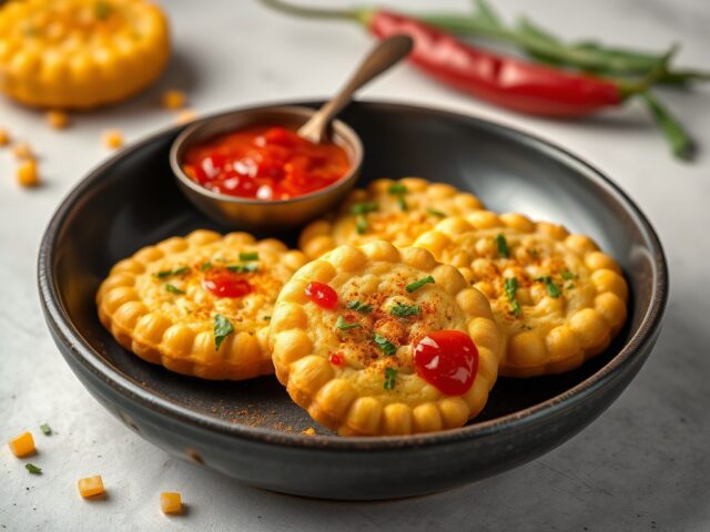 Pittige maiskoekjes met chilisaus