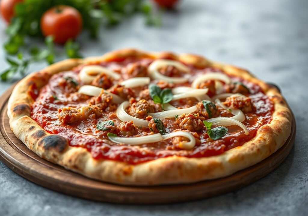 Pizza bolognese, AI-gegenereerde illustratie