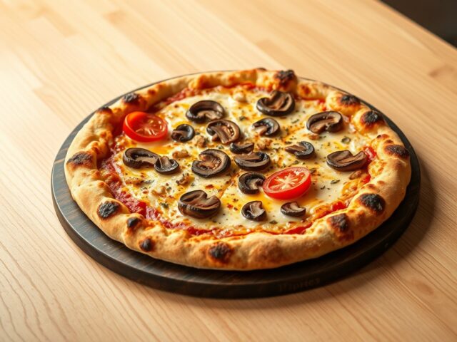 Pizza met champignons en tomaten