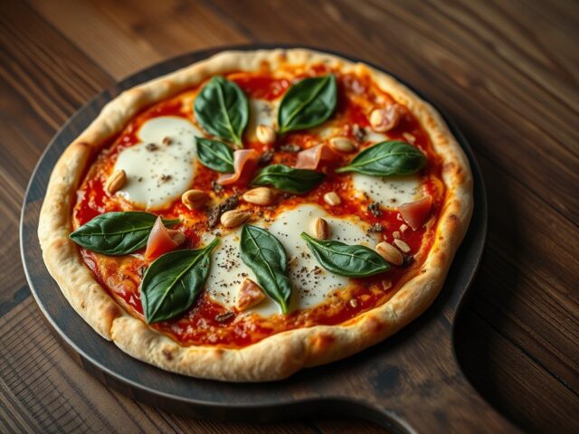 Pizza met ham en spinazie