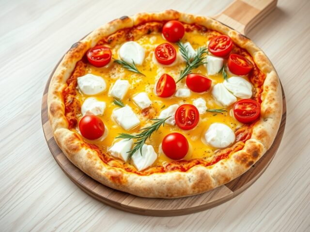 Pizza met kaas en kerstomaatjes