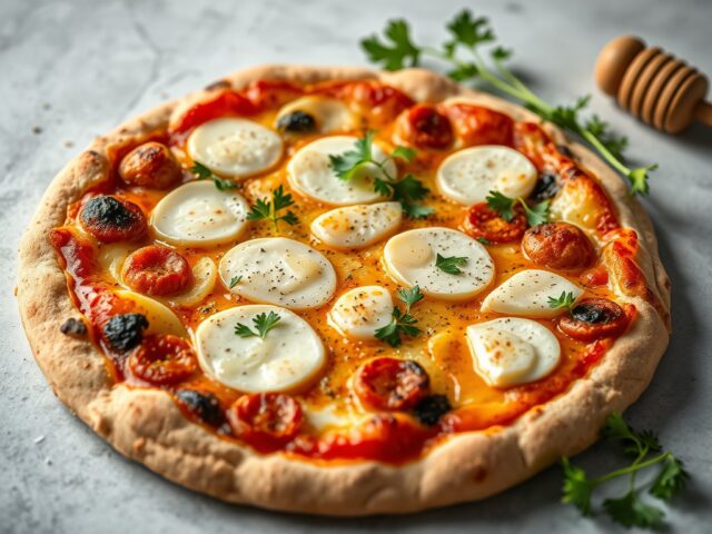 Pizza met kazen van bij ons en gerookte heilbot
