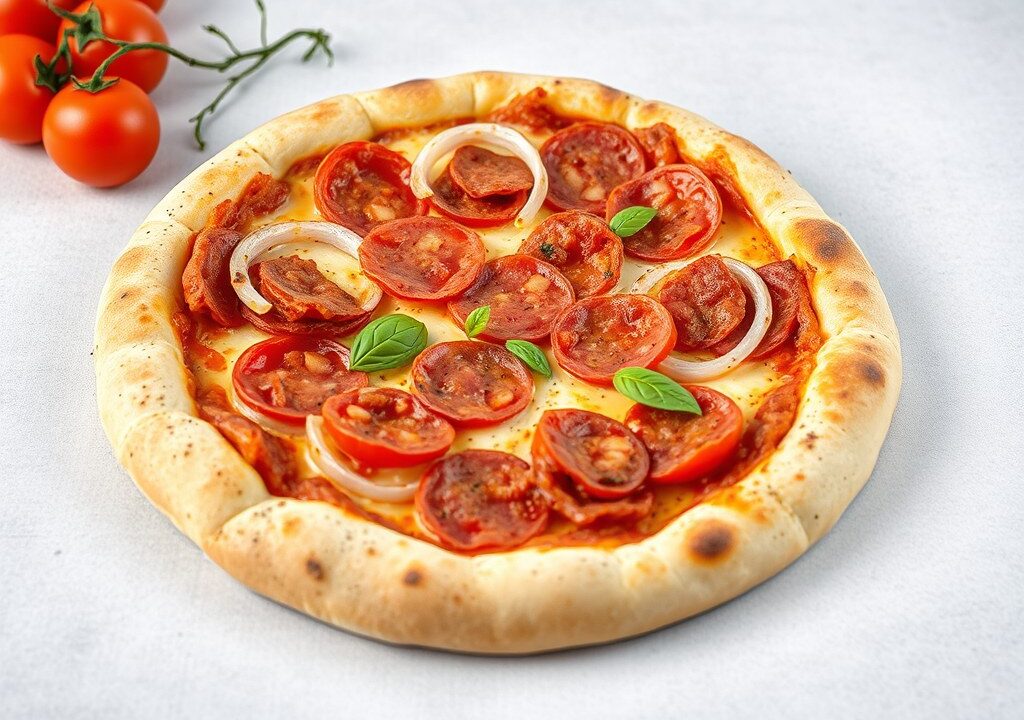 Pizza salami met gevulde rand, AI-gegenereerde illustratie