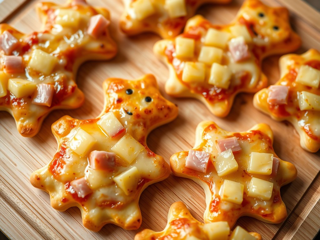 Pizzafiguren met ham en ananas, AI-gegenereerde illustratie