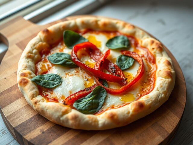 Pizzeta met paprika en spinazie