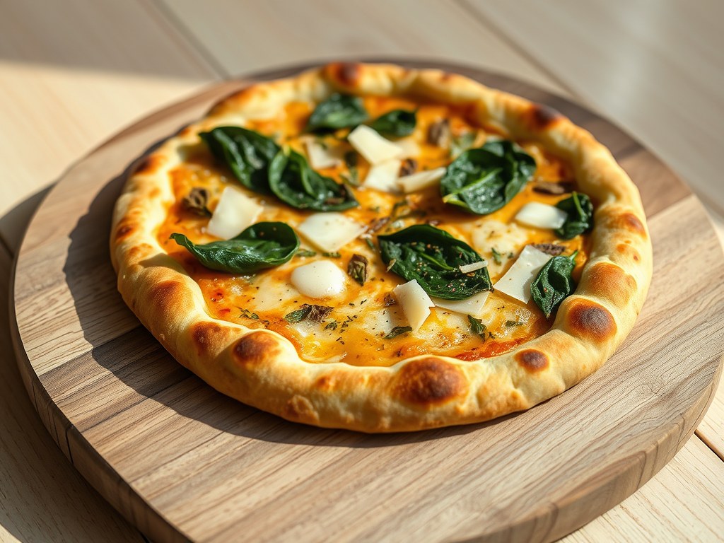 Pizzeta met spinazie en oregano, AI-gegenereerde illustratie