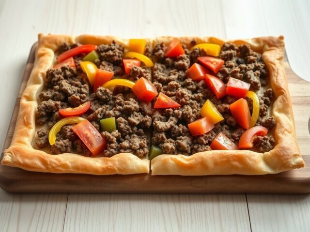 Plaatkoek met gehakt en paprika