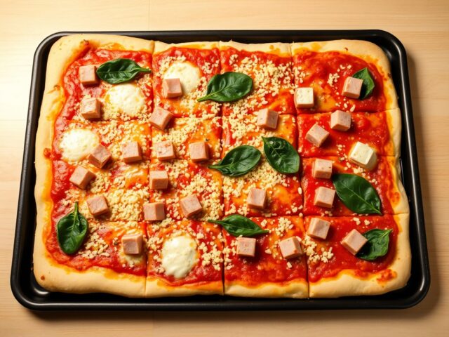 Plaatpizza met spinazie en ham