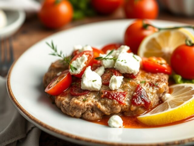 Pladijs met Coeur de Boeuf en feta — AI-gegenereerde illustratie