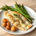 Pladijs met groene asperges en kruidenboter