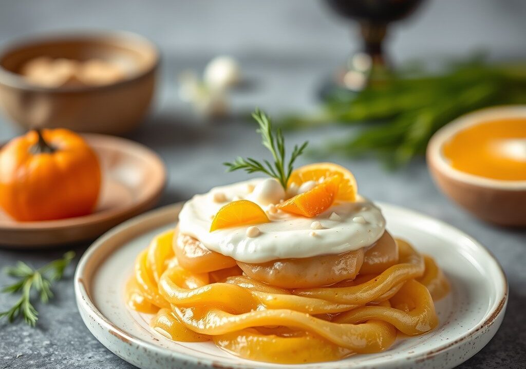 Poirine van parelhoen met asperges, AI-gegenereerde illustratie
