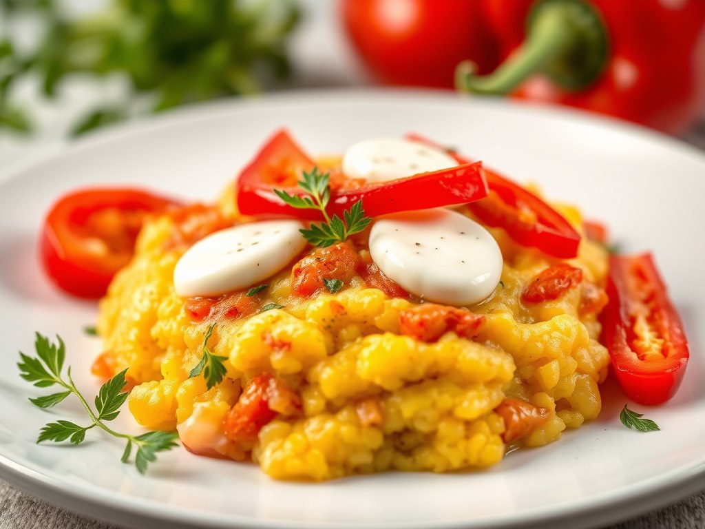 Polenta met groentjes, AI-gegenereerde illustratie