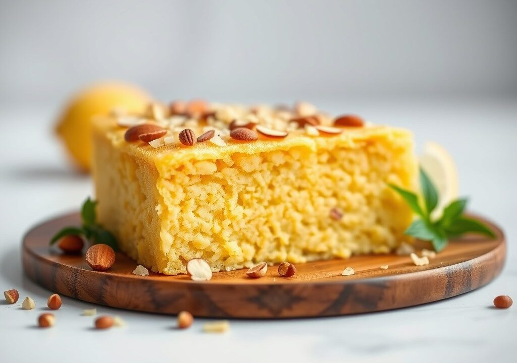 Polenta-taart met limoncello, AI-gegenereerde illustratie