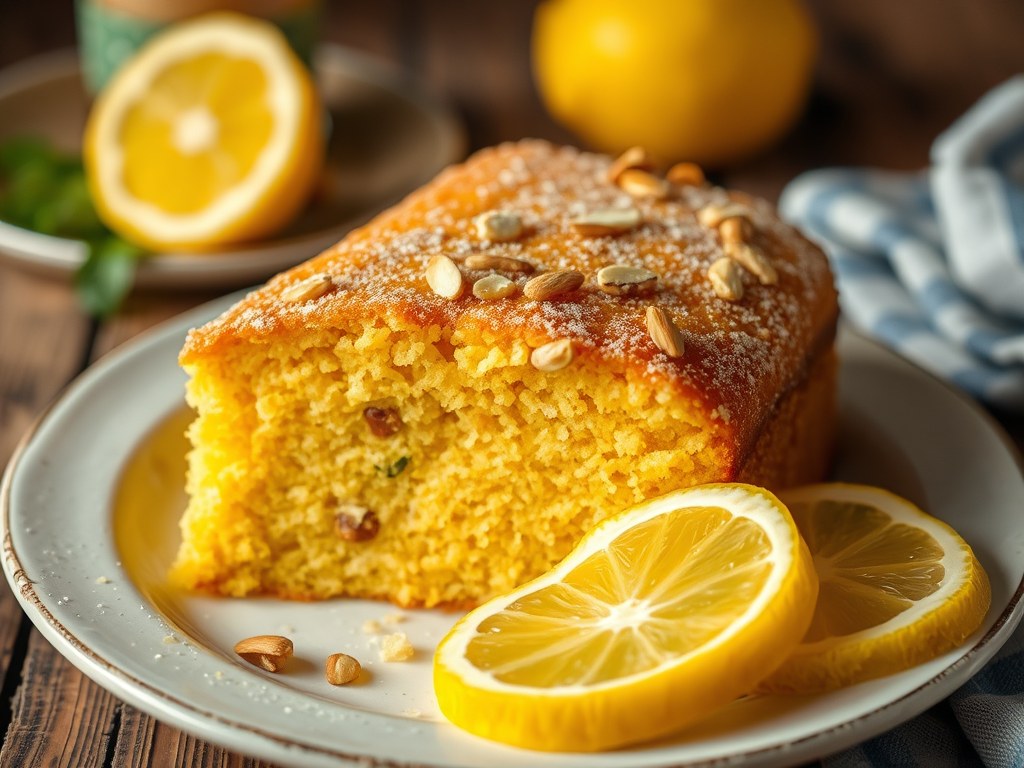 Polenta-taart met limoncello, AI-gegenereerde illustratie