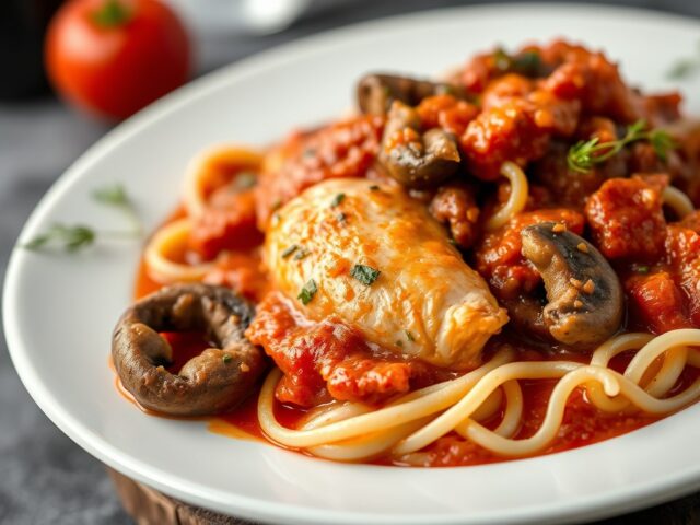 Pollo alla cacciatore (kip op jagerswijze)