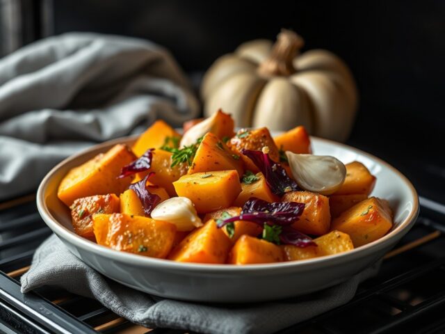 Pompoen en aardappels uit de oven — AI-gegenereerde illustratie