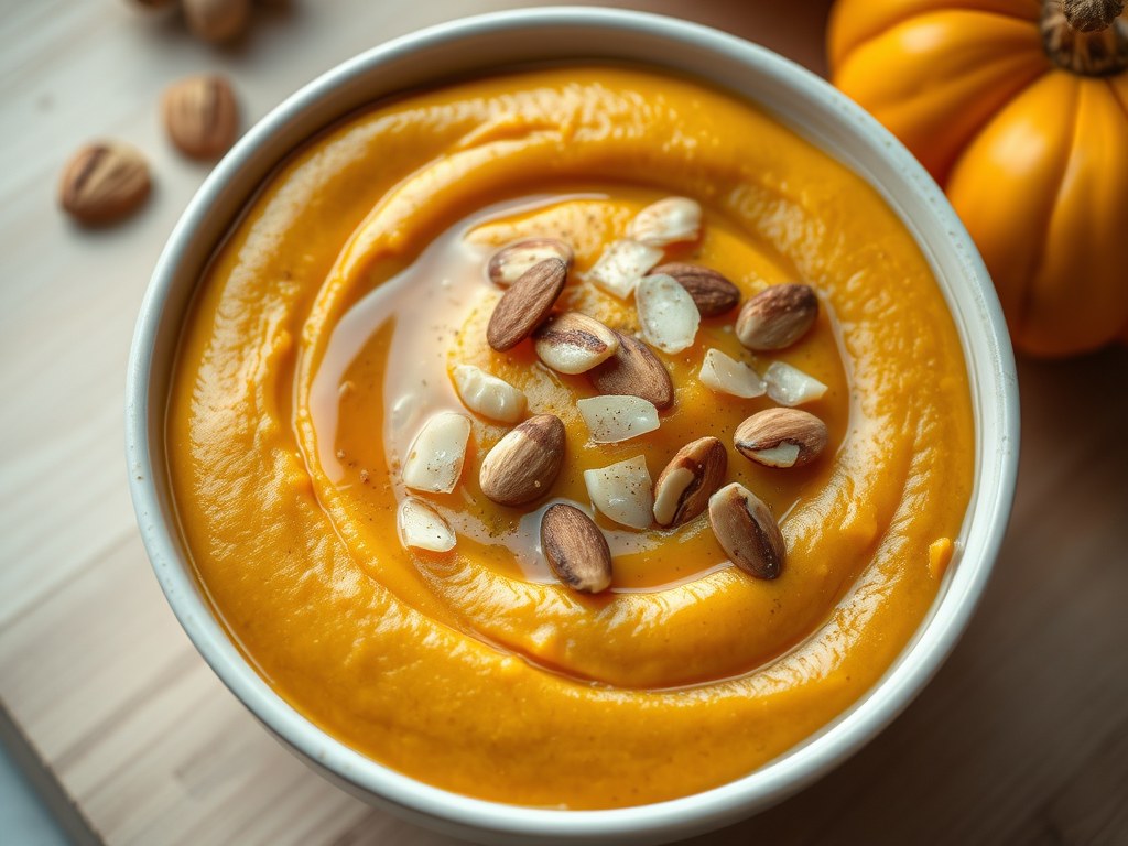 Pompoen purée als vervanger van aardappelpurée, AI-gegenereerde illustratie