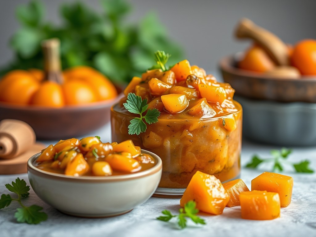 Pompoenchutney, AI-gegenereerde illustratie