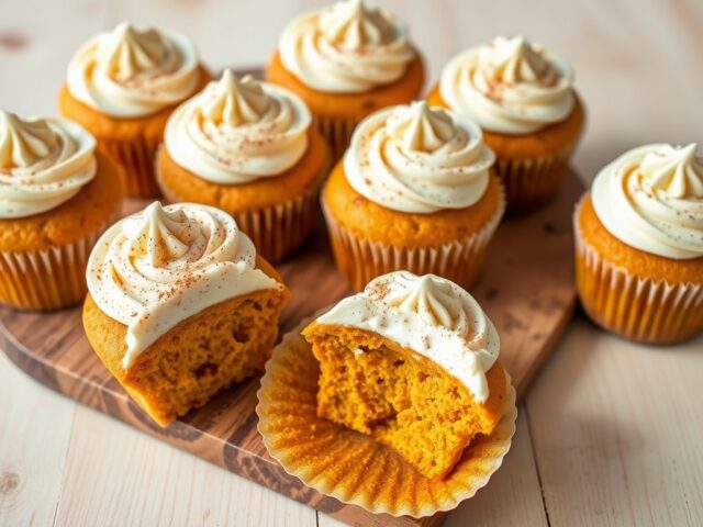 Pompoencupcakes met specerijen en een glazuur van