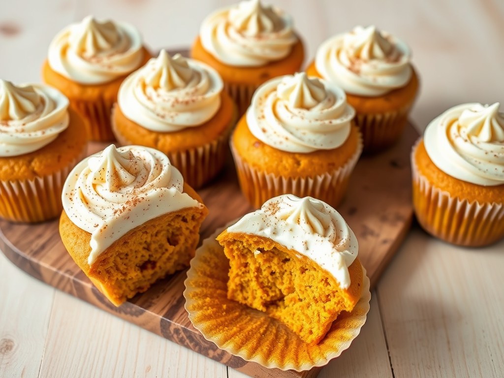 Pompoencupcakes met specerijen en een glazuur van, AI-gegenereerde illustratie