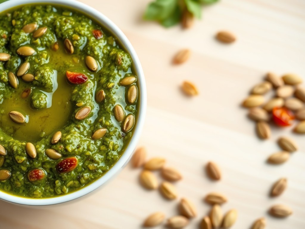 Pompoenpittenpesto, AI-gegenereerde illustratie