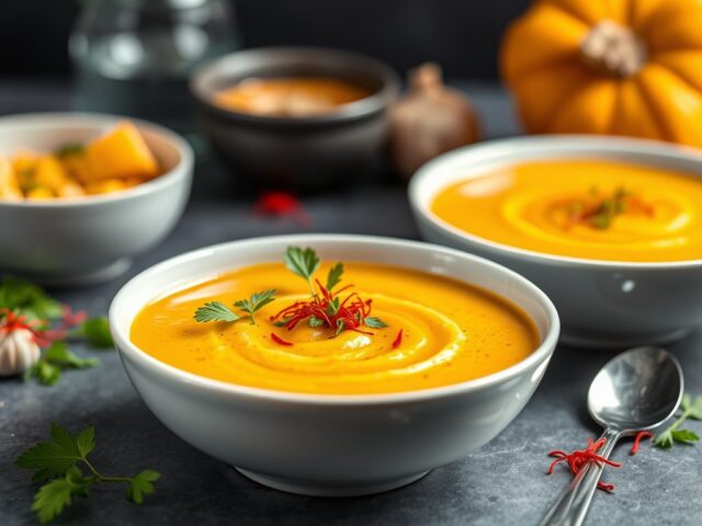 Pompoensaffraanvelouté — AI-gegenereerde illustratie