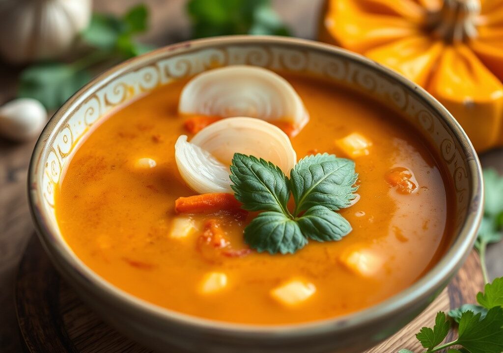 Pompoensoep met een Thaise Draai — AI-gegenereerde illustratie