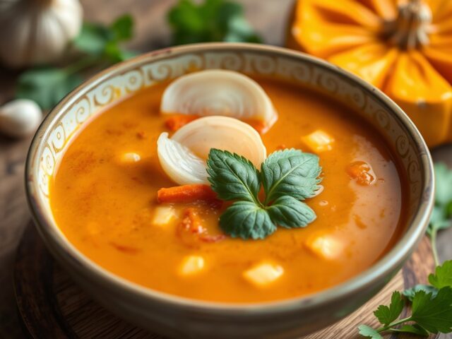 Pompoensoep met een Thaise Draai — AI-gegenereerde illustratie