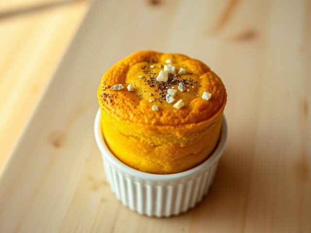 Pompoensoufflé met blauwe kaas