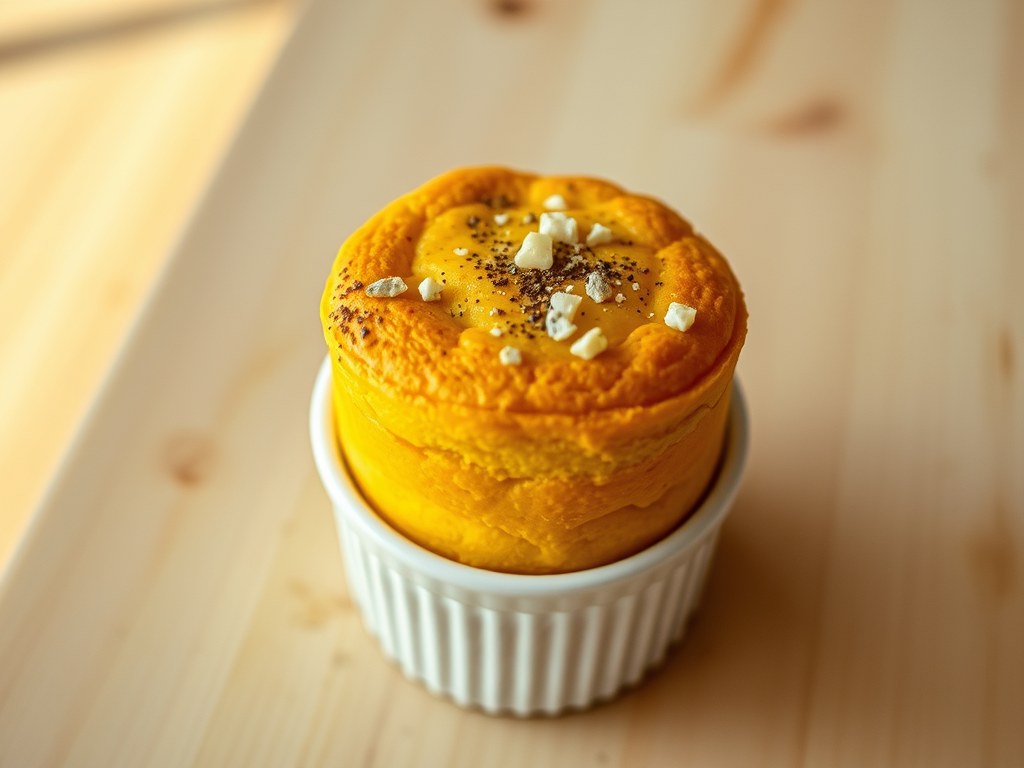 Pompoensoufflé met blauwe kaas, AI-gegenereerde illustratie