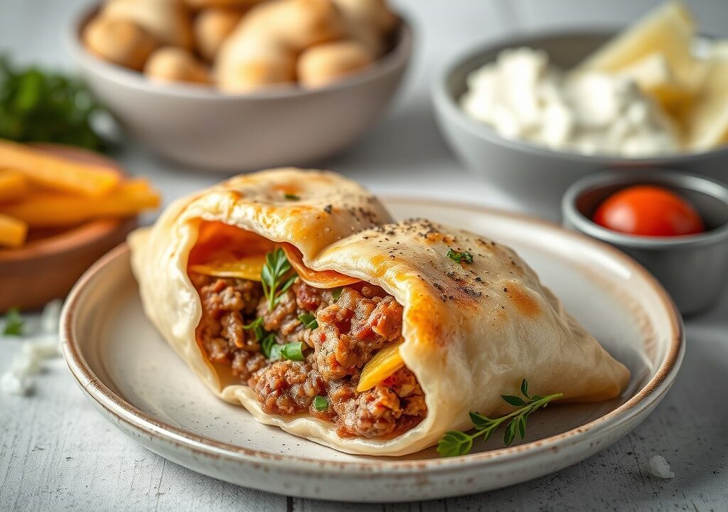 Poolse Pierogie met gehakt, AI-gegenereerde illustratie