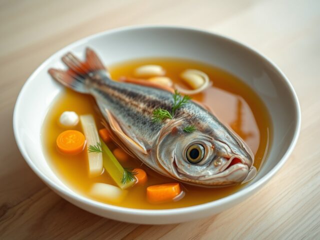 Poon in een groenteconsommé
