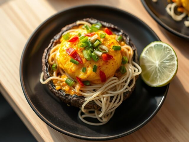 Portobello met pittig roerei en mihoen