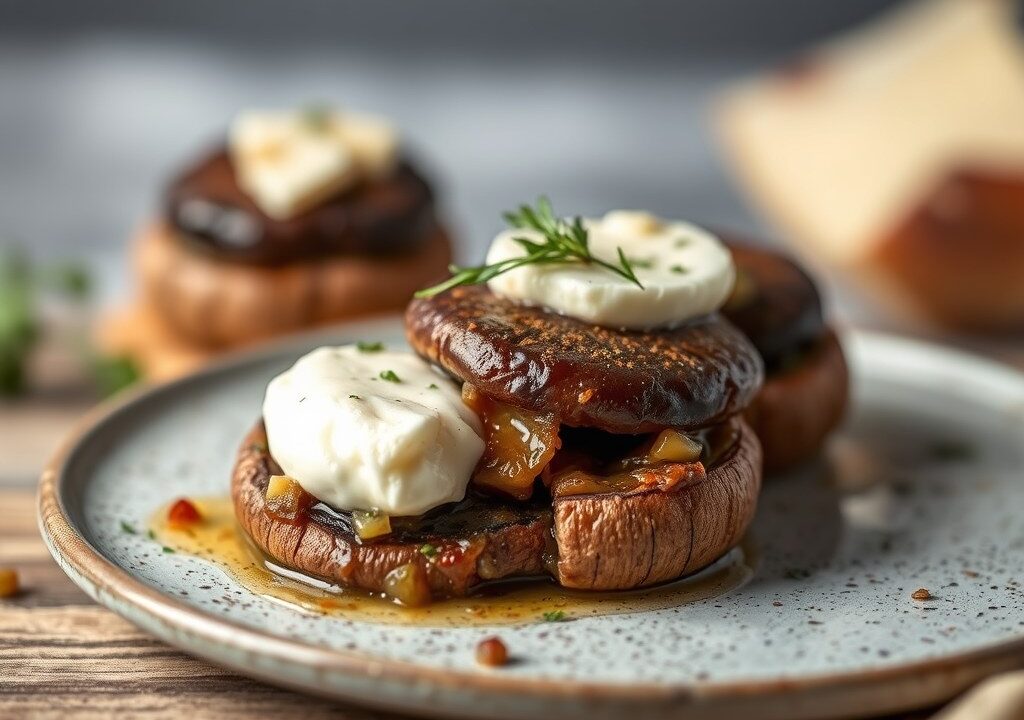 Portobello met vier kazen, AI-gegenereerde illustratie