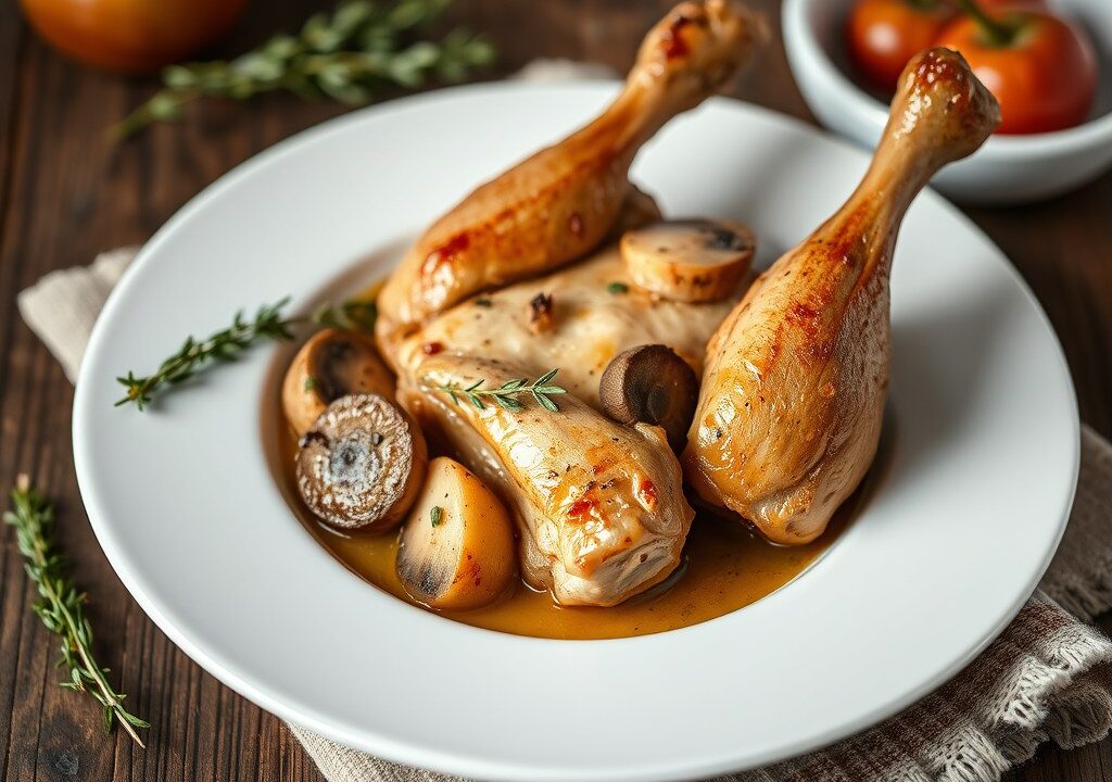 Poulet Vallée d’Auge, AI-gegenereerde illustratie