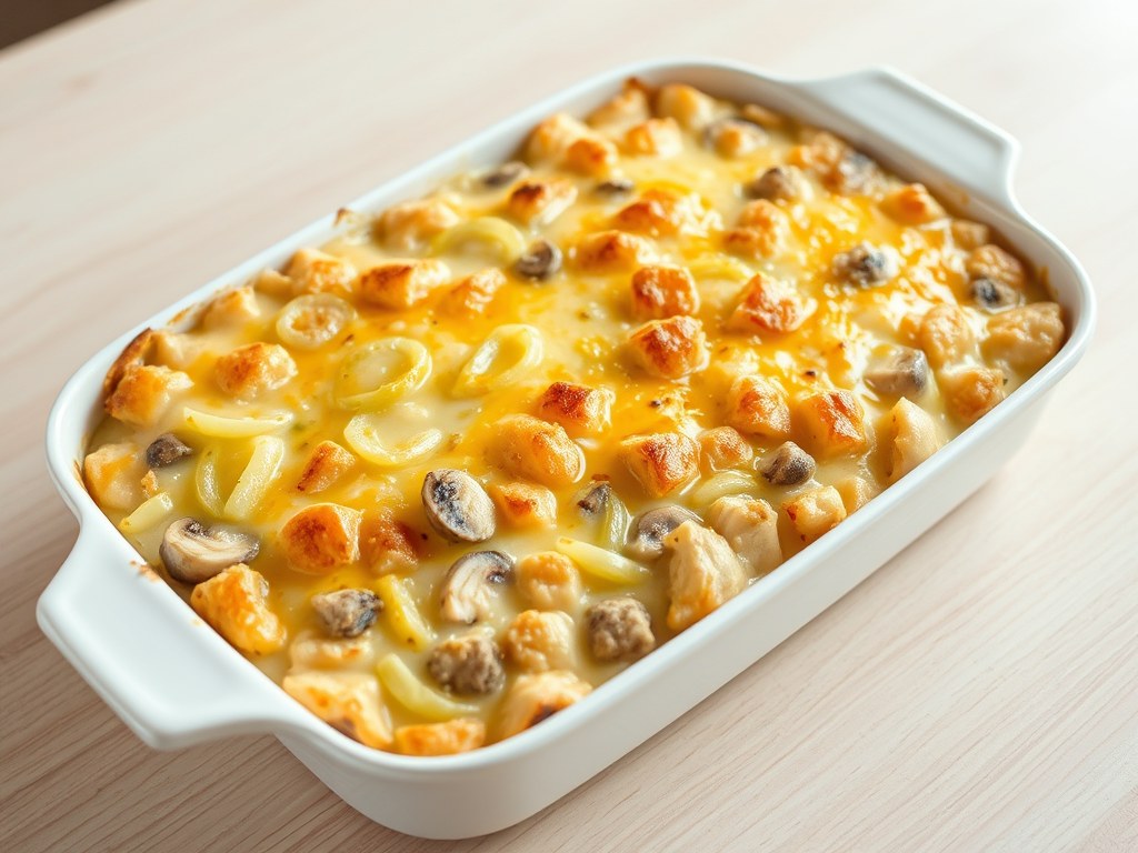 Prei ovenschotel met kip, AI-gegenereerde illustratie