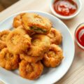 Preibeignets met een pikant tomatensausje