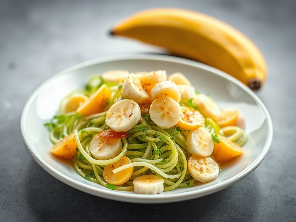 Preisalade met banaan, AI-gegenereerde illustratie