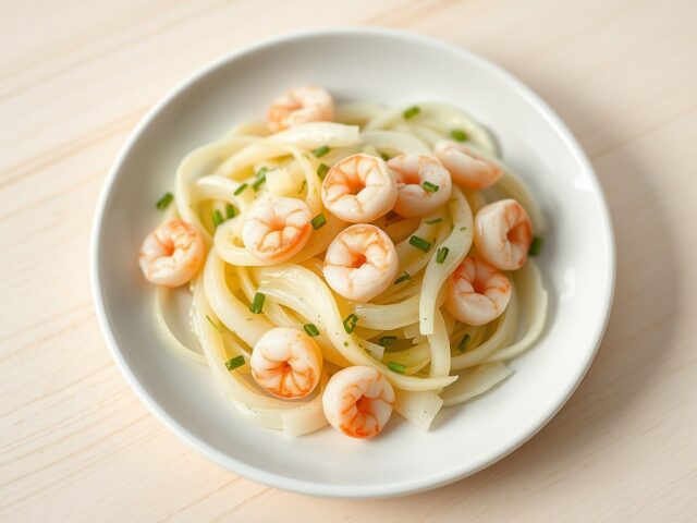 Preislaatje met mosterdvinaigrette en garnalen
