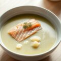 Preisoep met zalm en dille