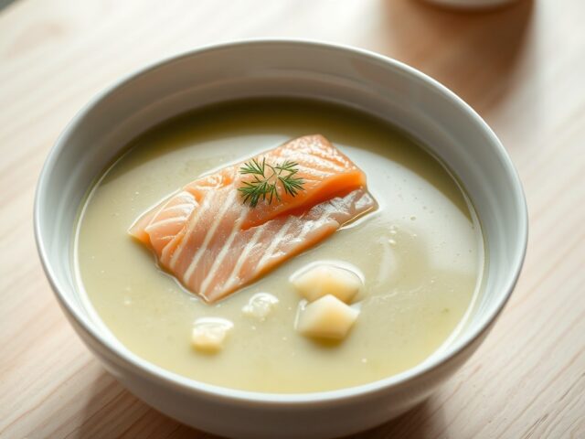 Preisoep met zalm en dille