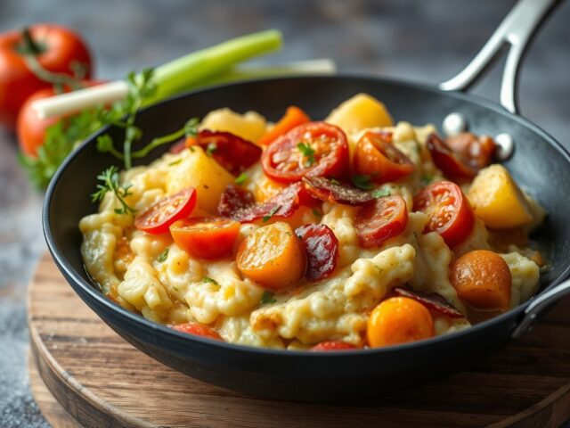 Preistamppot met zongedroogde tomaten — AI-gegenereerde illustratie