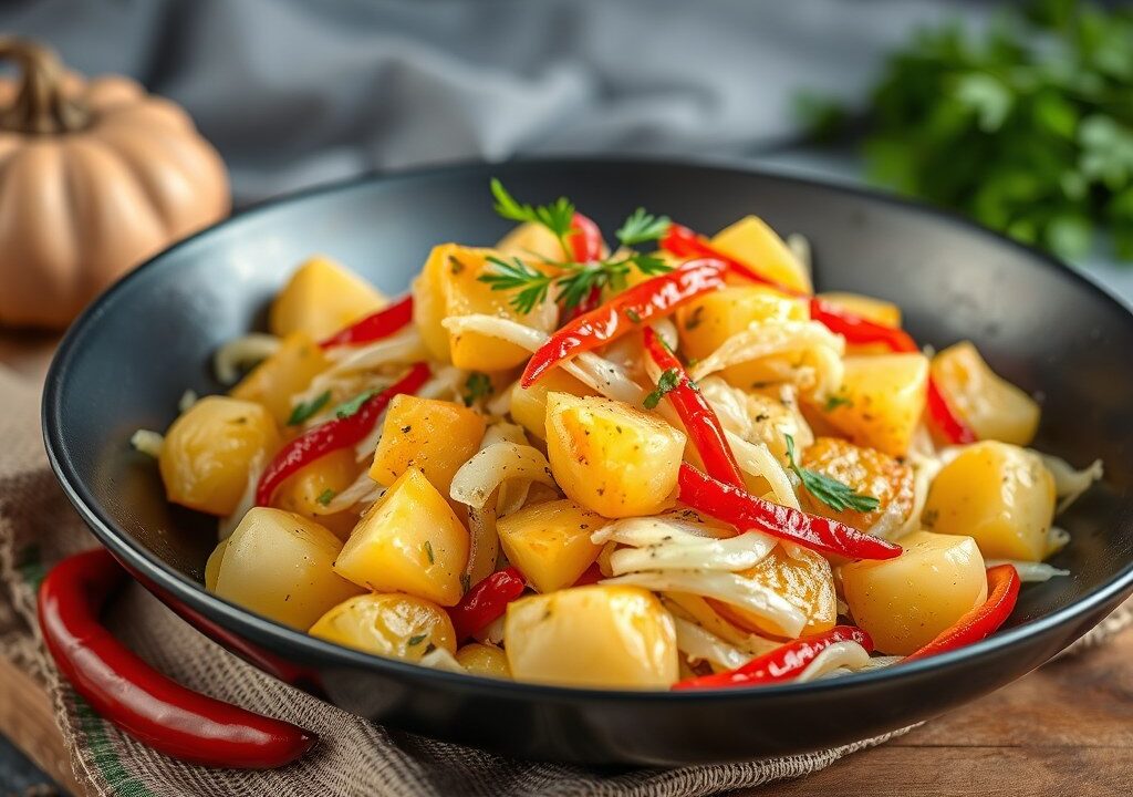 Provençaalse aardappelschotel met mosterdroom, AI-gegenereerde illustratie